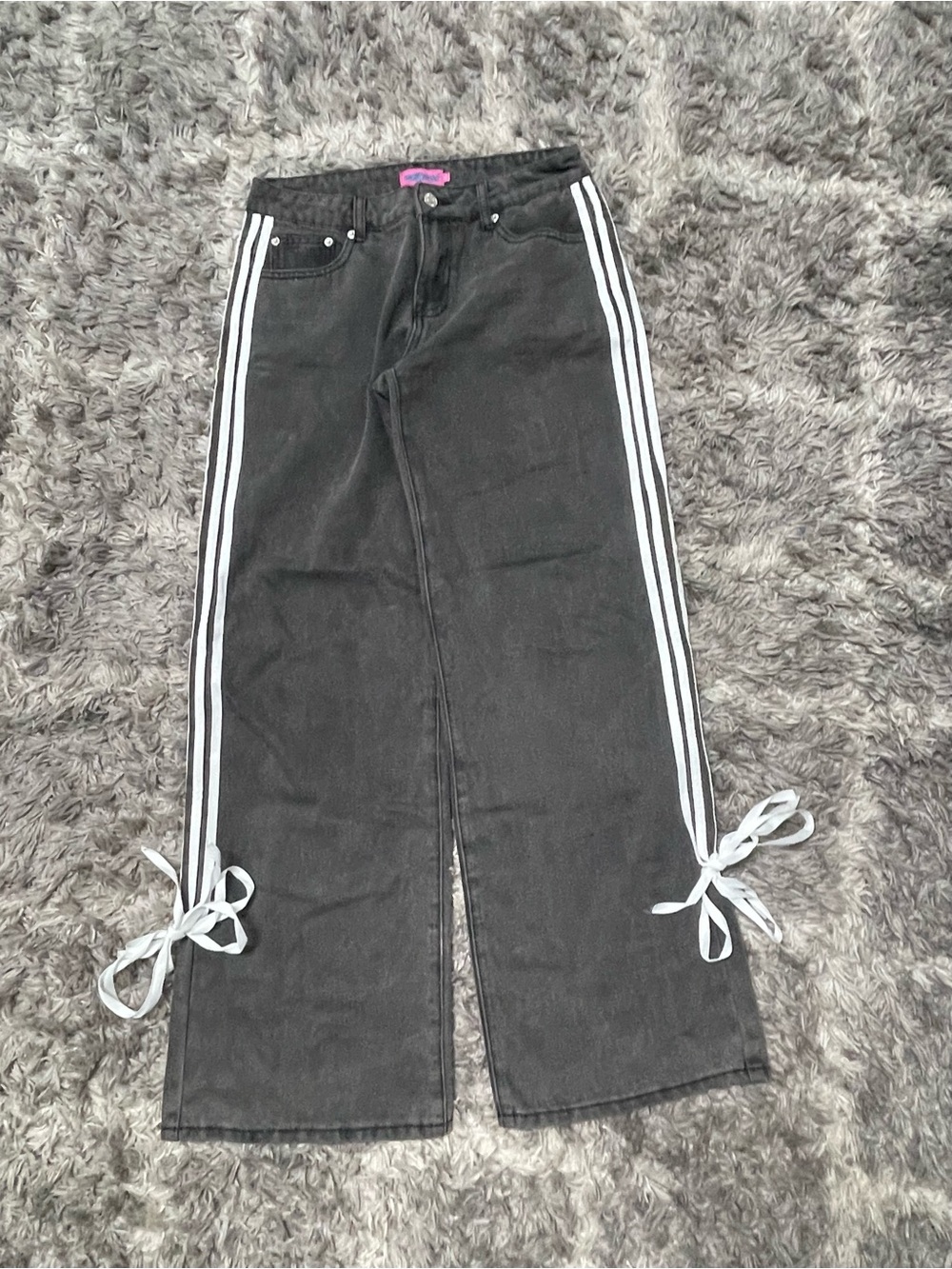 Edikted Washed Low Rise Ribbon Jeans Gray Size S